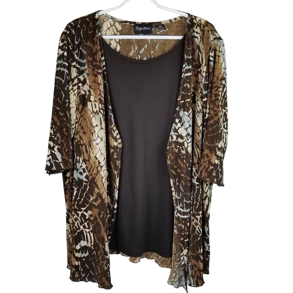 Maggie Barnes Brown Black Animal Style Stunning Statement Women's Blouse 1X